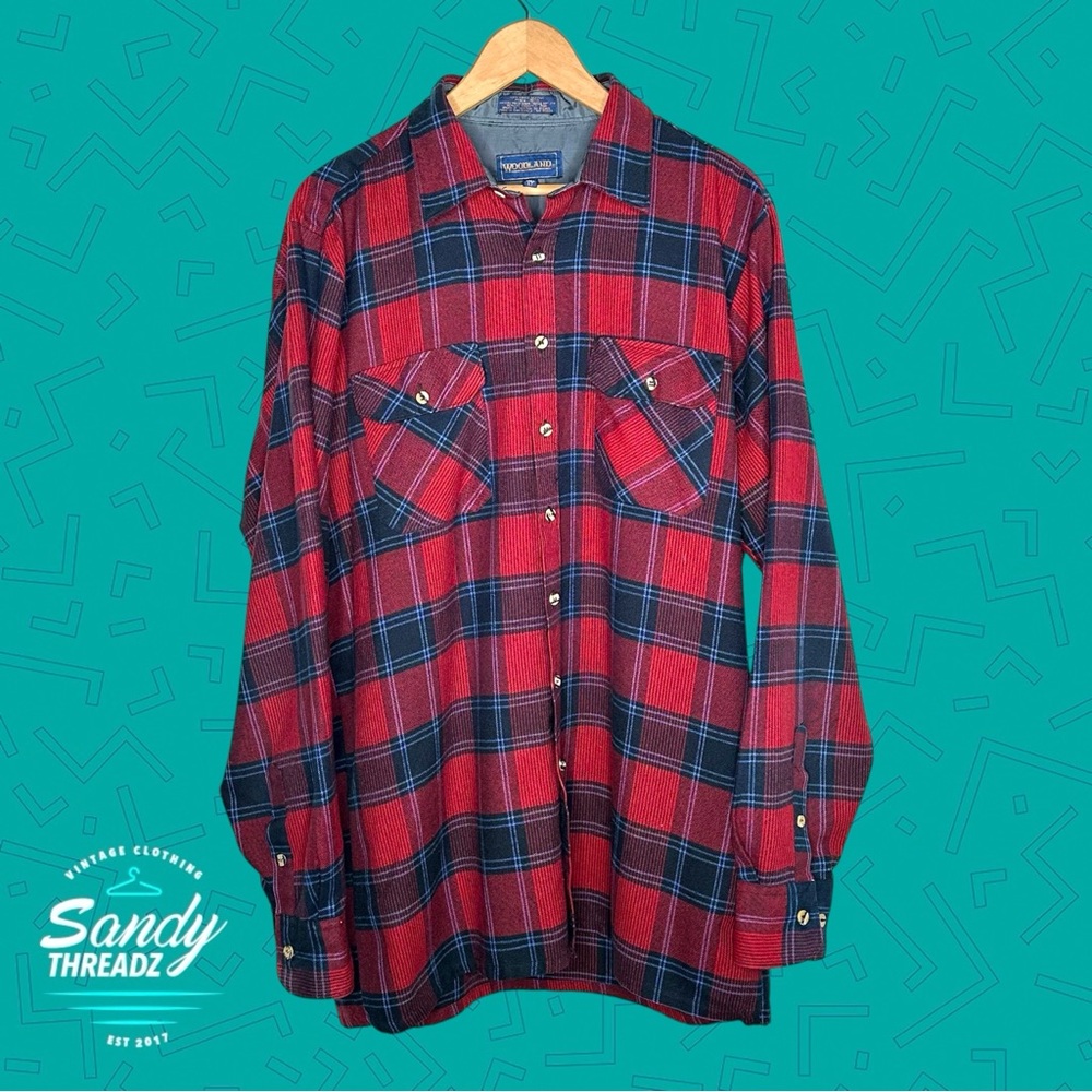 Vintage Woodland Wool Plaid Button-Up flannel Shirt - Picture 3 of 7